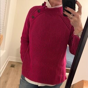 Unique GAP Women's Fuchsia and Brown Buttoned Turtleneck Sweater EUC